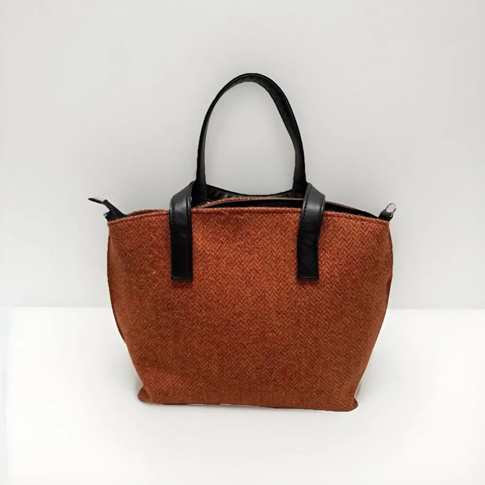 Mucros Weavers Emily Style Tweed Wool Hand Bag Burnt Orange Ireland Bow Accent